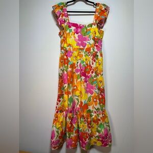 London Times Floral Square Neck Maxi Dress Ruffle Cap Sleeves Size 12